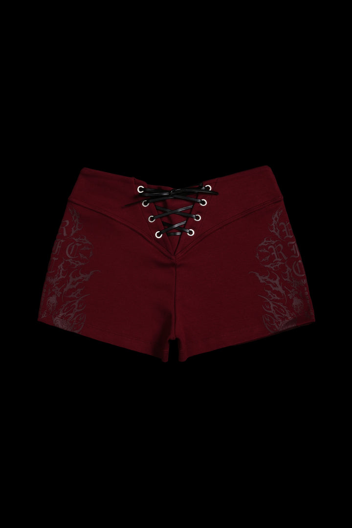 Rose Amore Laced Up Rose Shorts in Radiant Red