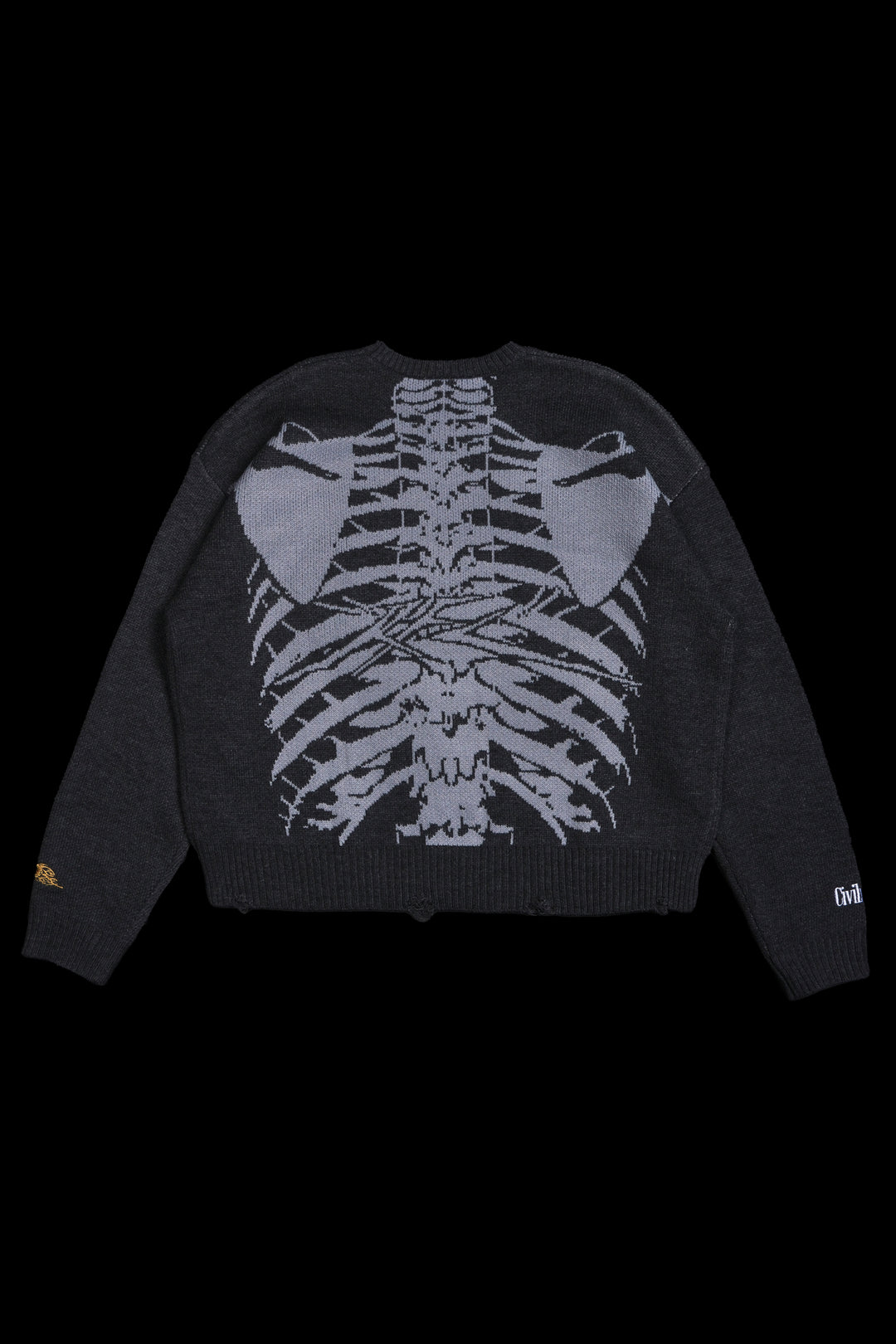 I Bite Cable Distressed Knit Sweater in Charcoal