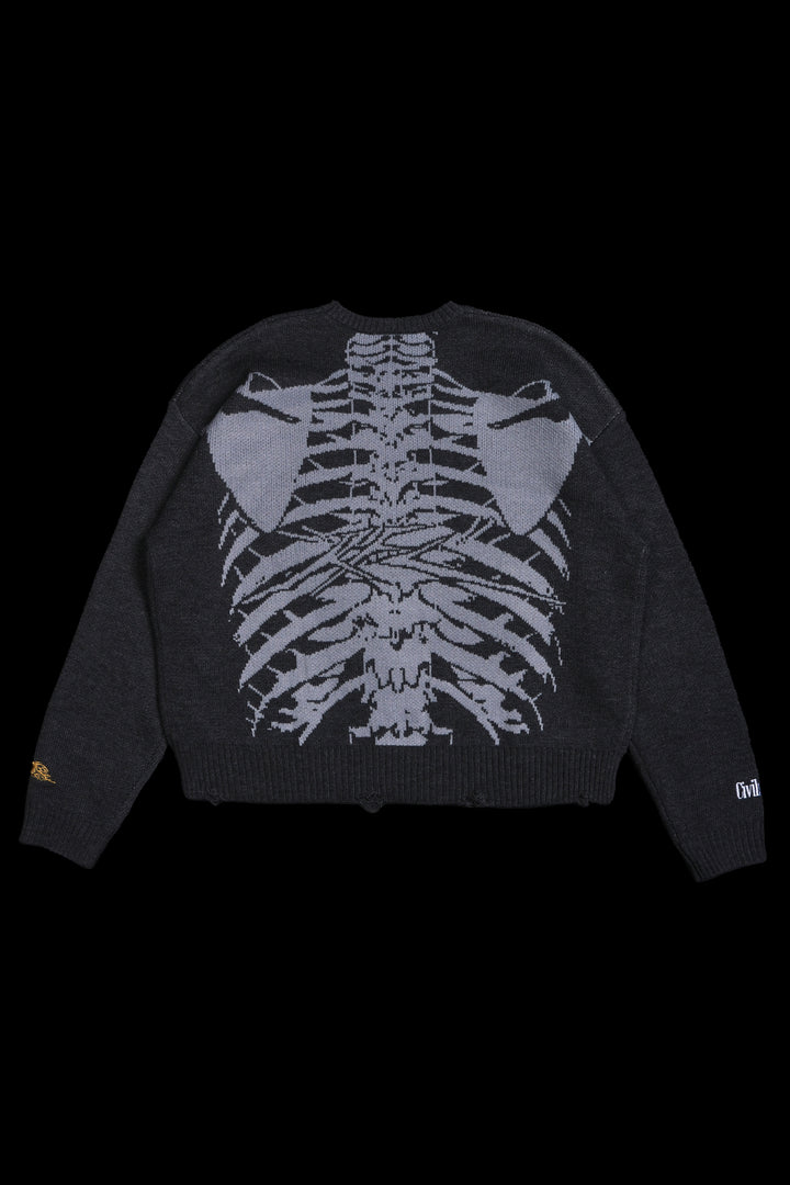 I Bite Cable Distressed Knit Sweater in Charcoal