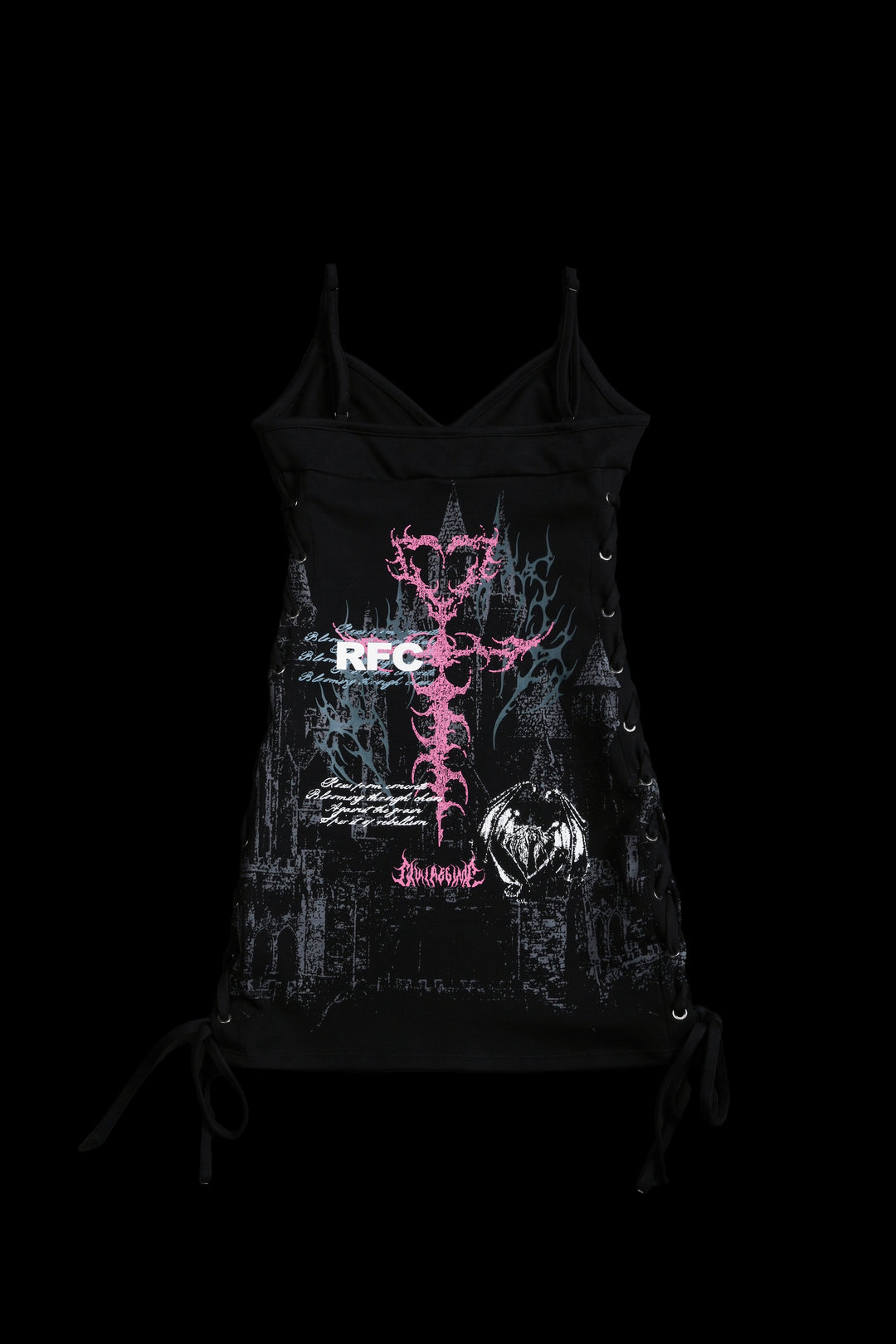 Weeping Angel Lace Up Cyber Mini Dress in Black