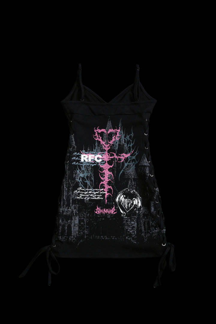 Weeping Angel Lace Up Cyber Mini Dress in Black