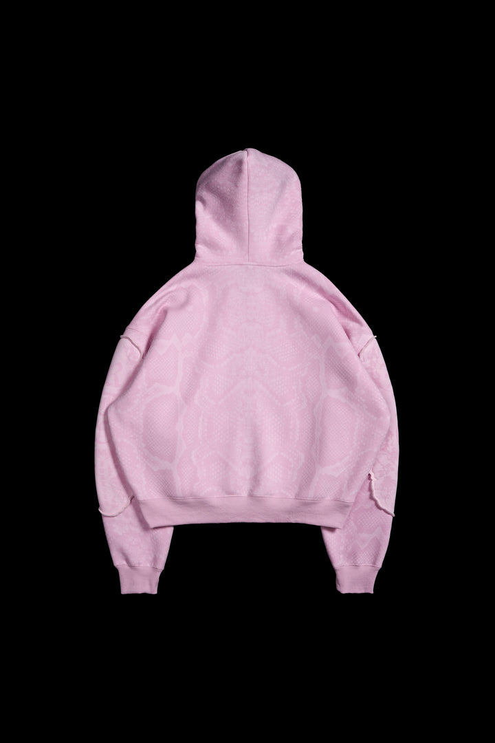 Chaos Luxe Zip Up Hoodie in Baby Pink Snake