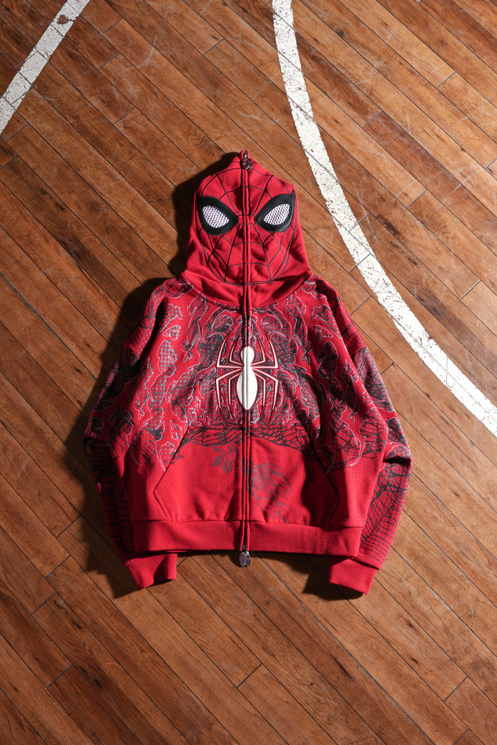 Spider-Man Web Rose Full Zip Up Hoodie in Equestrian Red