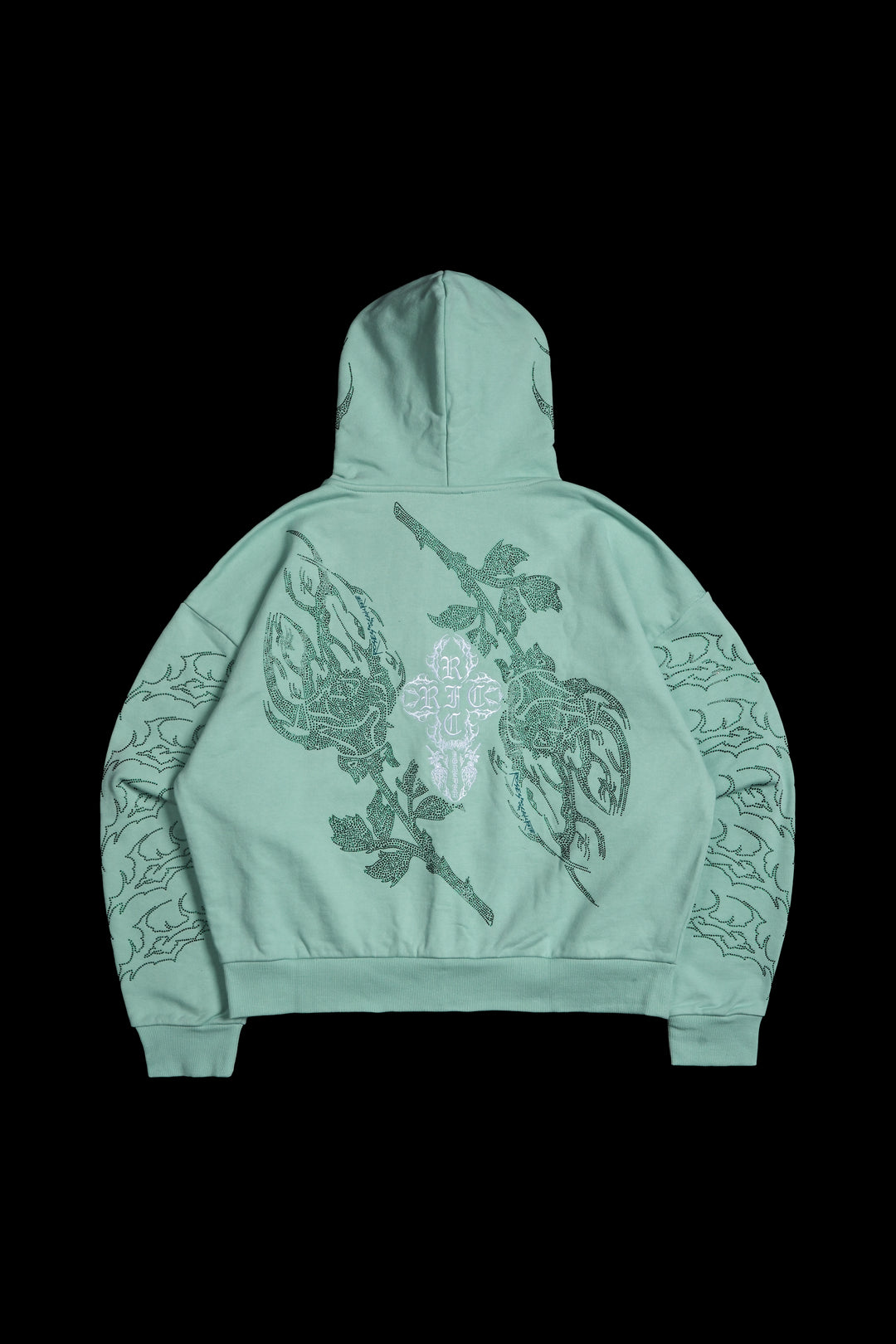 Stone Empire Outliers Distressed Zip Up Hoodie in Sea Moss Green