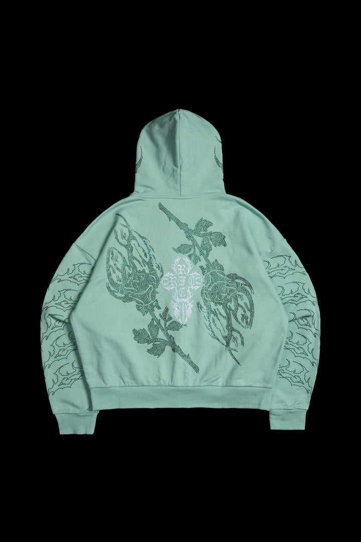 Stone Empire Outliers Distressed Zip Up Hoodie in Sea Moss Green