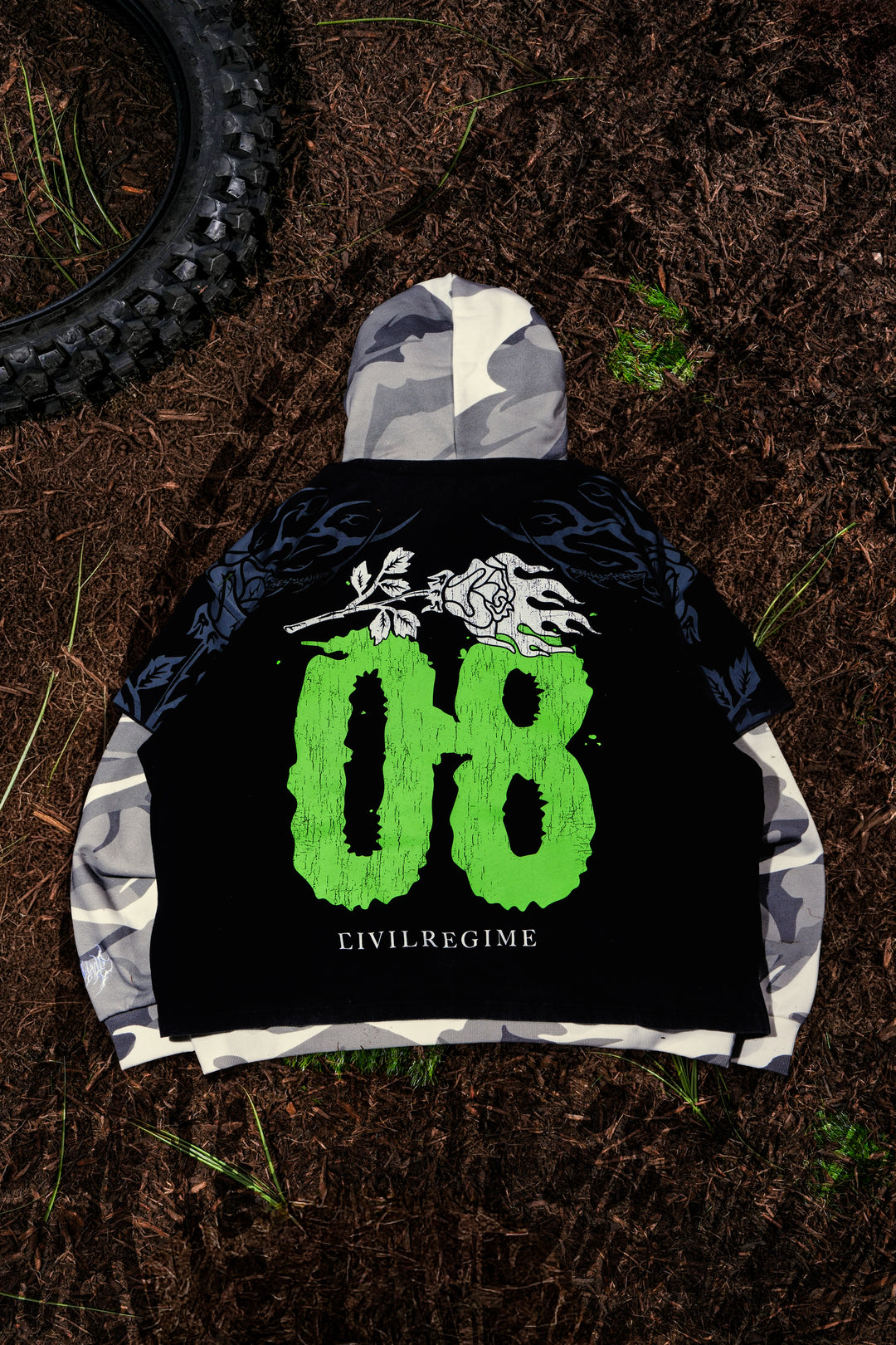 Civil Race Development Lex Double Layer Hoodie in Vintage Black/Camo