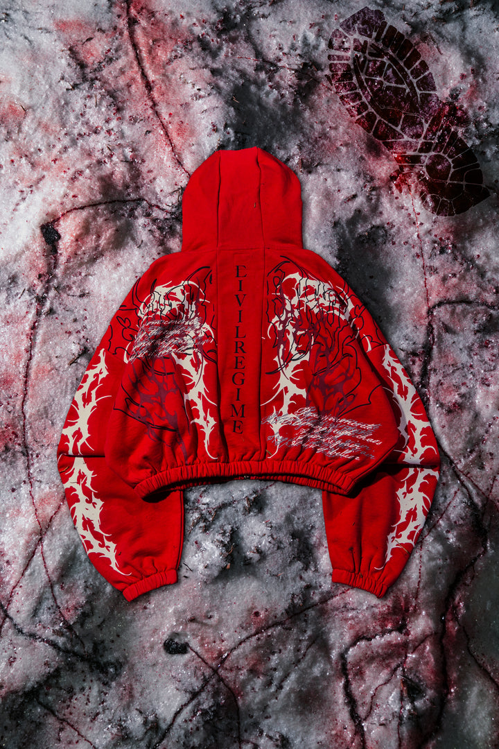 Letter To You Ultra Crop Zip Up Hoodie in Equestrian Red