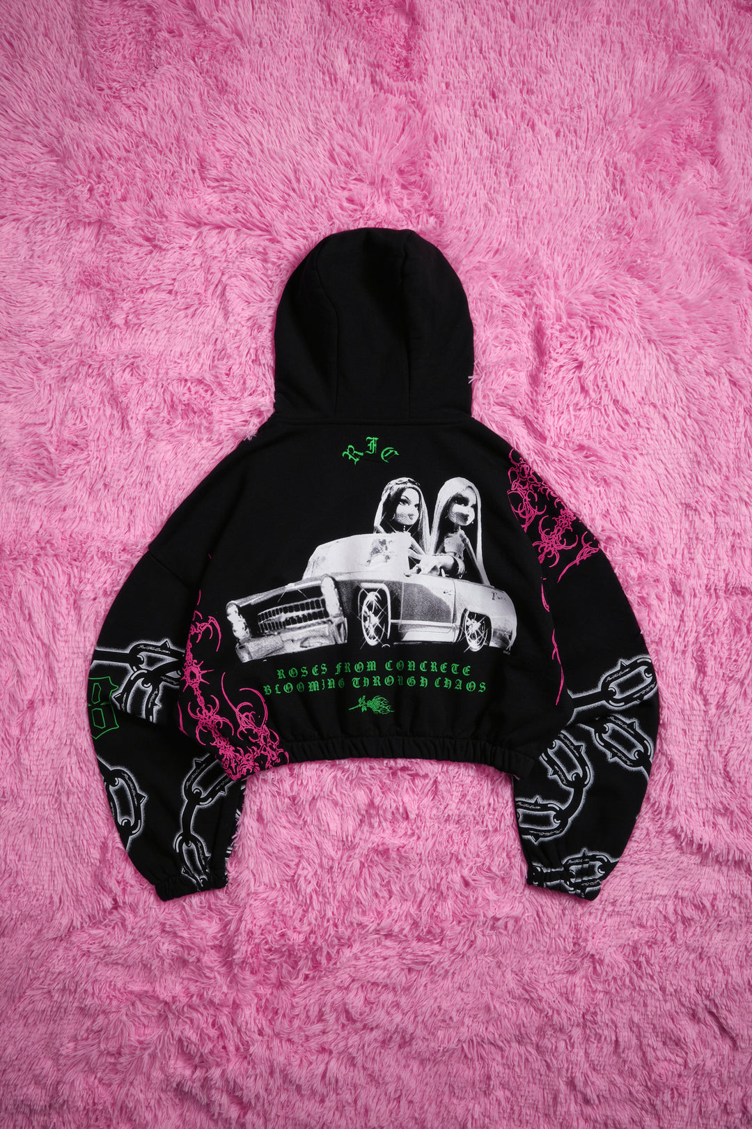 Petal With A Problem Ultra Cropped Zip Hoodie in Black