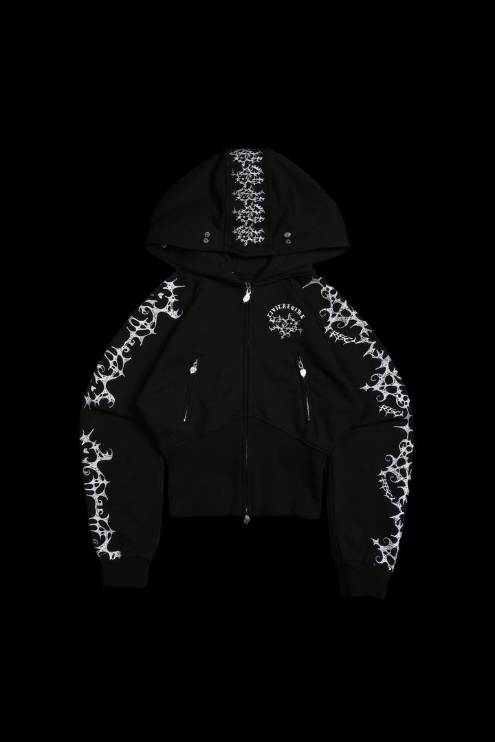 Lover's Lament Angel Cropped Fur Zip Up Hoodie in Black