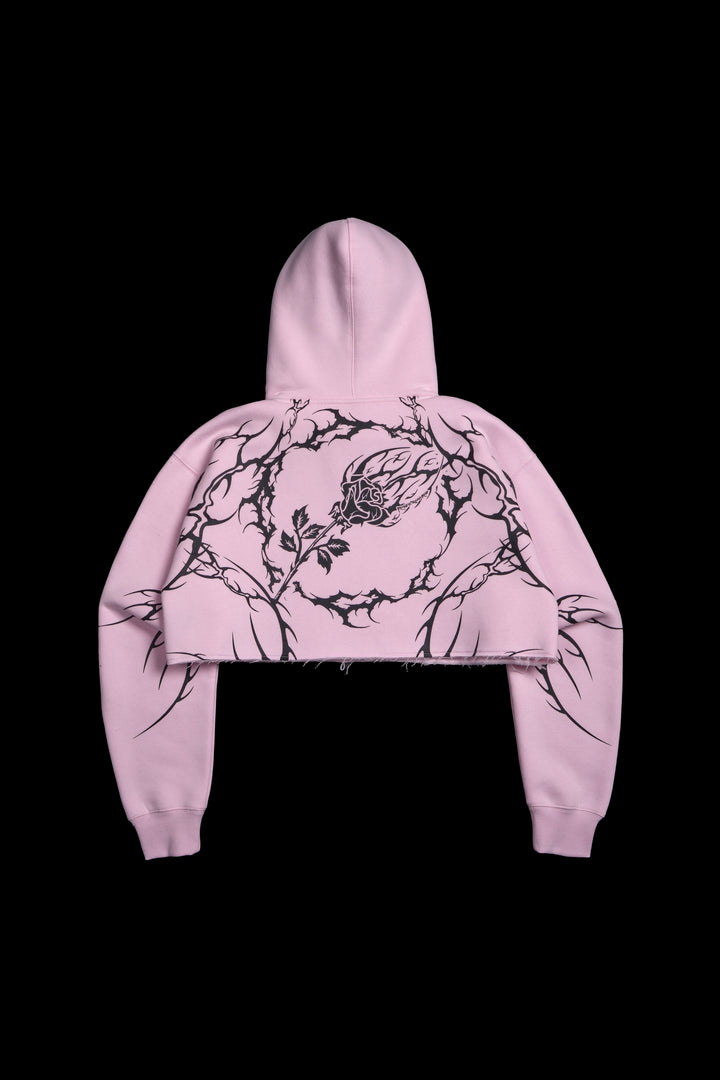 Vines Run Deep Cropped Snap Hoodie in Baby Pink