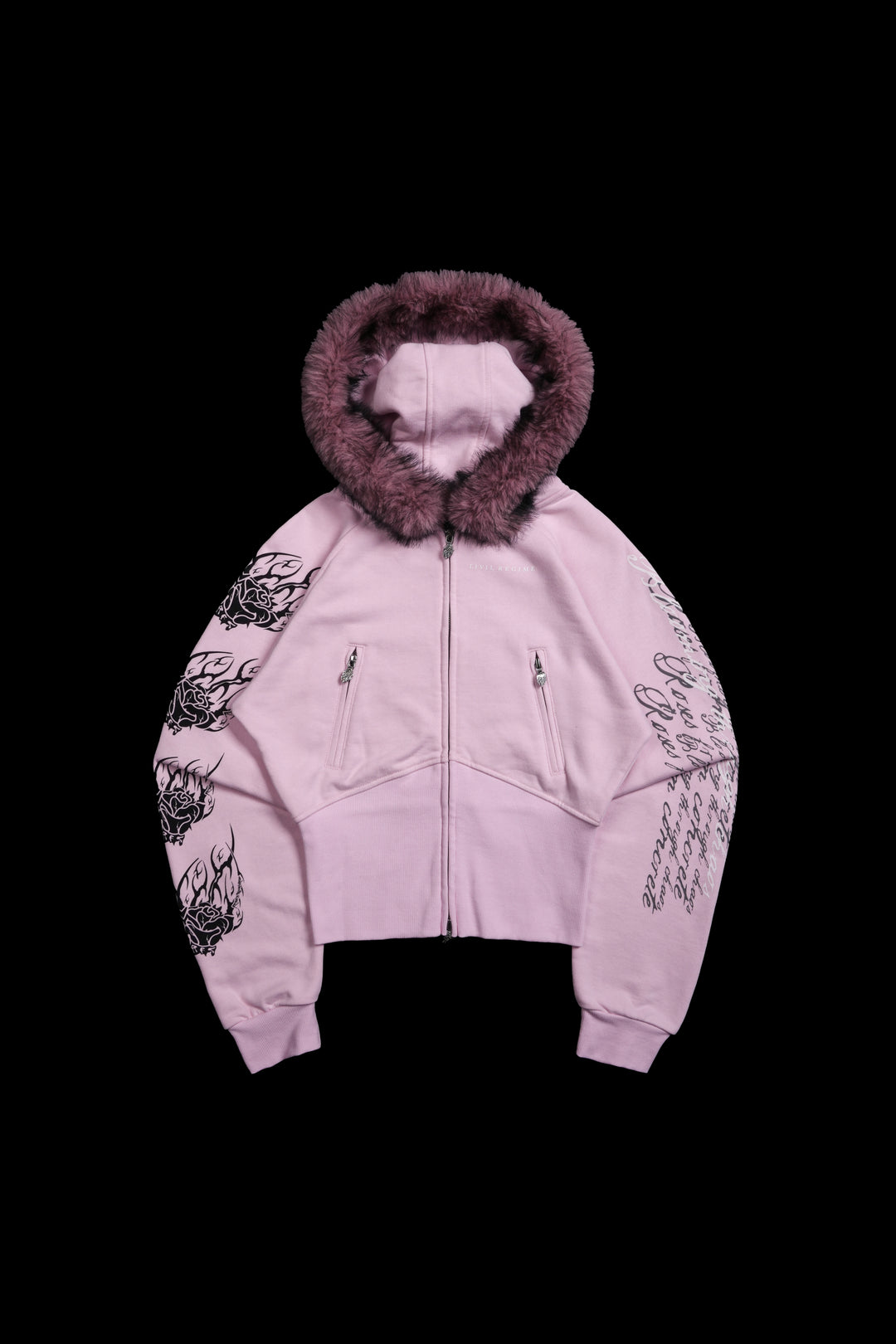 Deadly Alliance Angel Crop Fur Zip Up Hoodie in Baby Pink