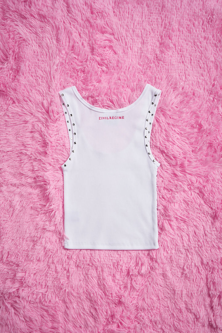 Night Realm Cropped Ribbed Tank in White
