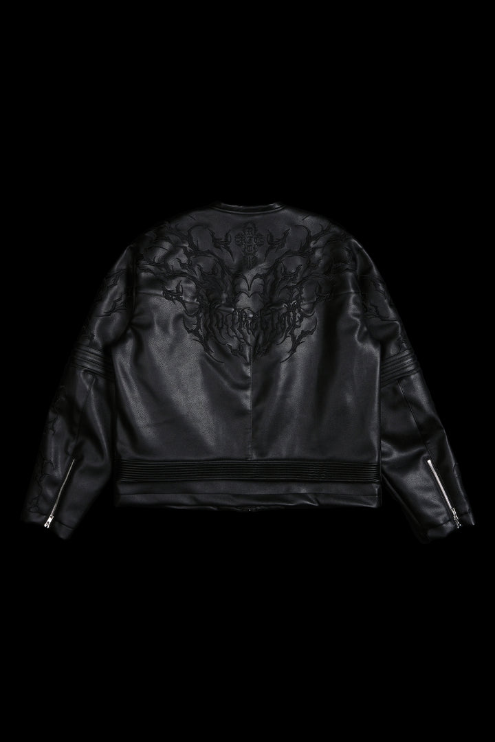 Blackthorn Hell Patch Biker Jacket in Black
