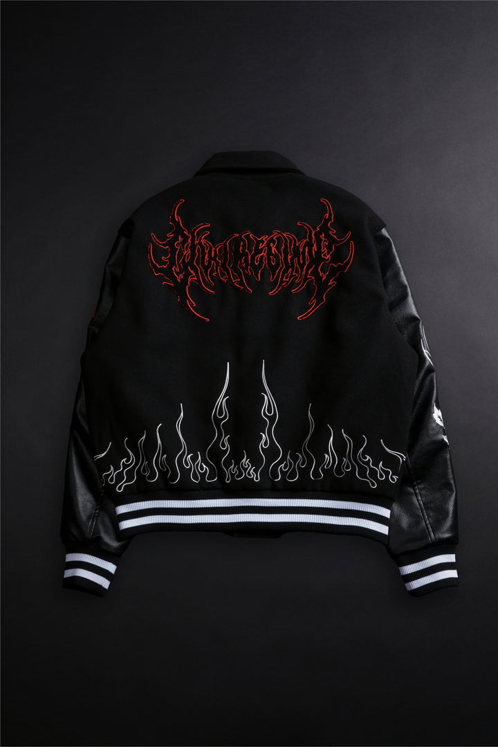 Jason Collared Letterman Jacket in Black