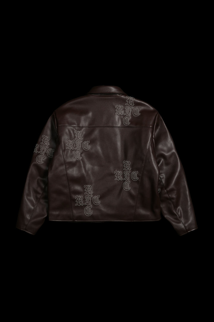 Dome Studs Leather Jacket in Dark Brown