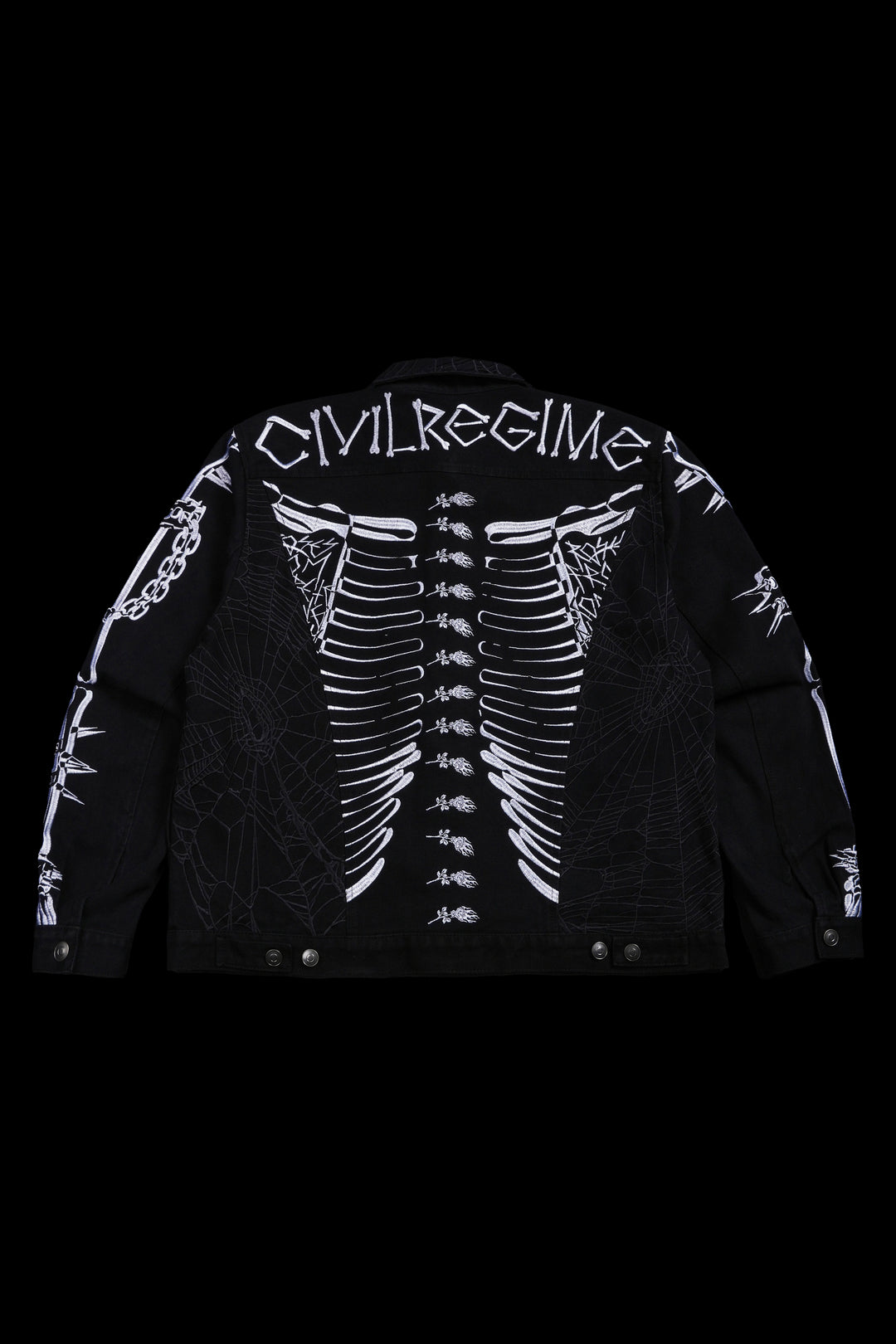 Rose Bones Raw Denim Jacket in Black