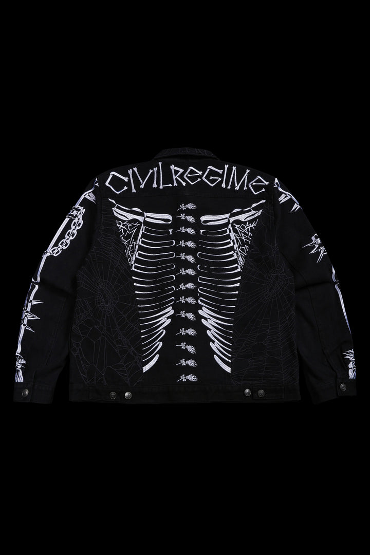 Rose Bones Raw Denim Jacket in Black