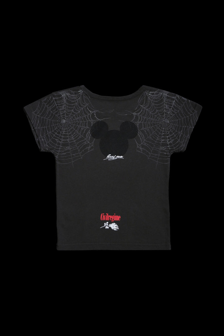 Cobweb Mickey Baby Tee in Vintage Ashes