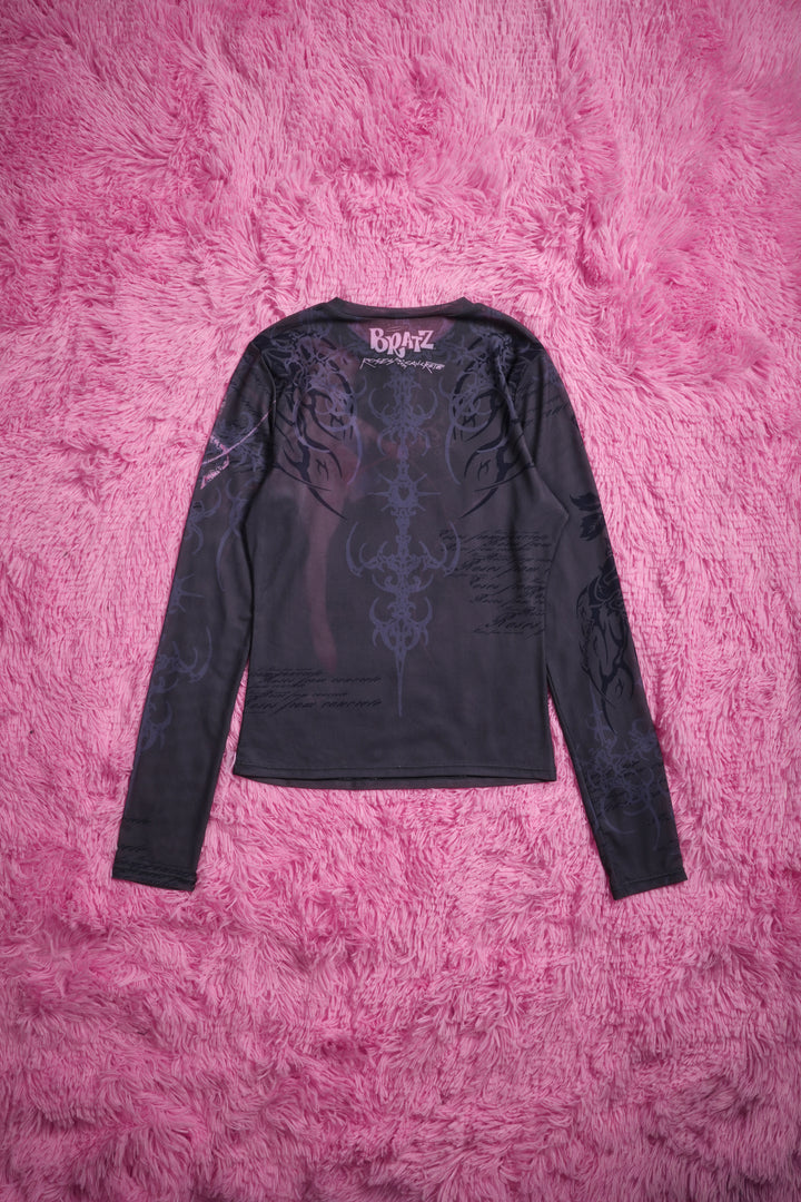 Soft Chaos Mesh Cropped L/S Tee in Black