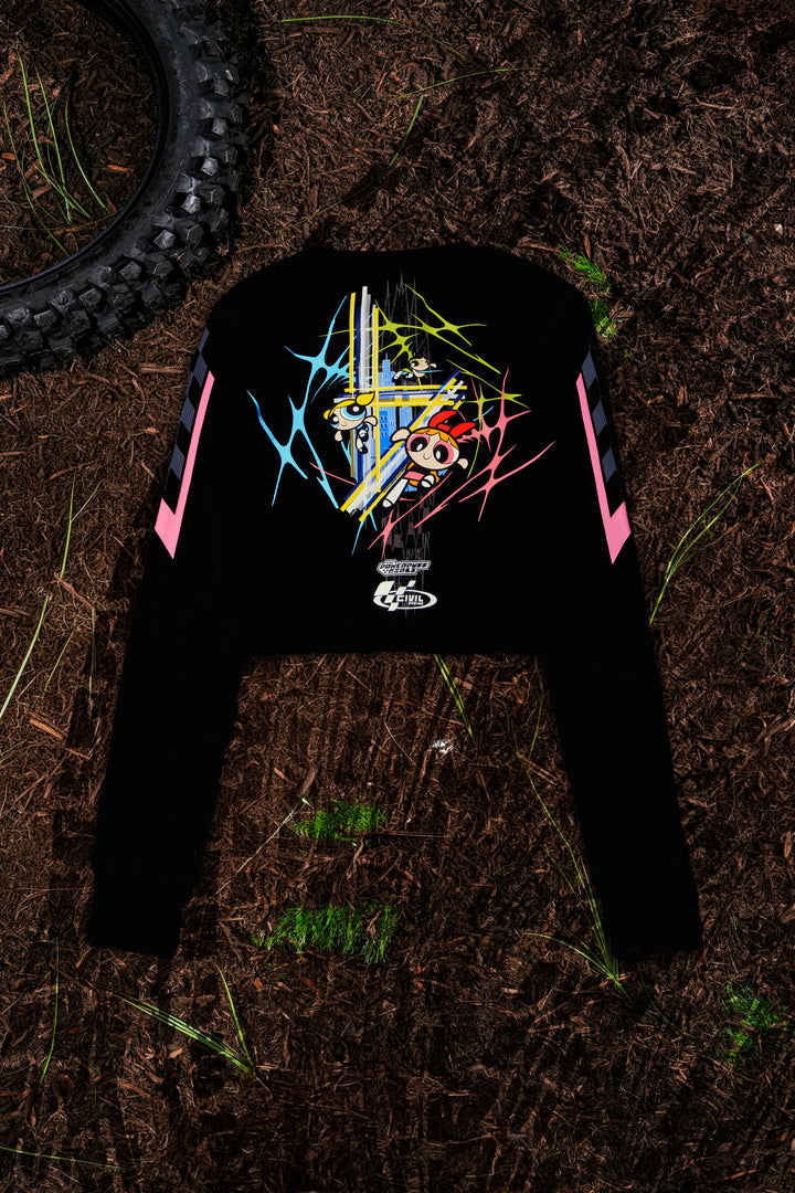Night Patrol Crop L/S Waffle Thermal in Black