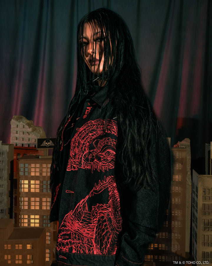 Flames And Agony Raw Denim Jean Jacket in Black
