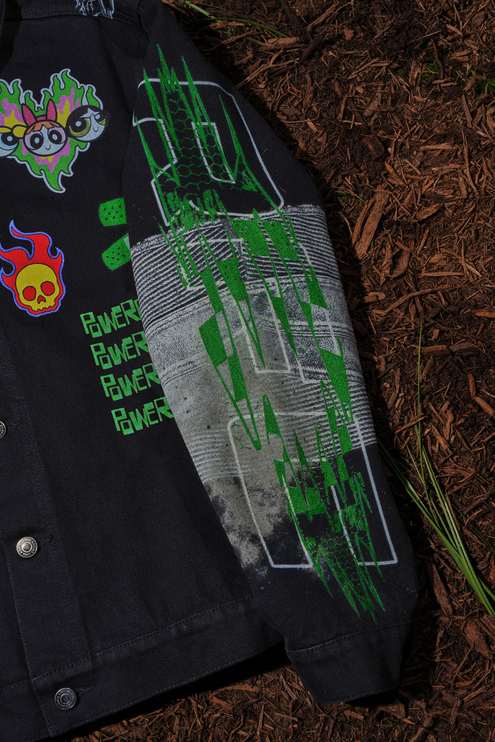 Throttle Sparks Raw Denim Jean Jacket in Black Washed Denim