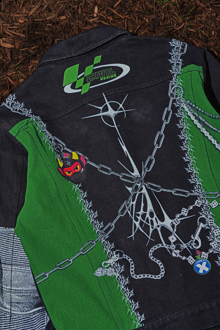 Throttle Sparks Raw Denim Jean Jacket in Black Washed Denim