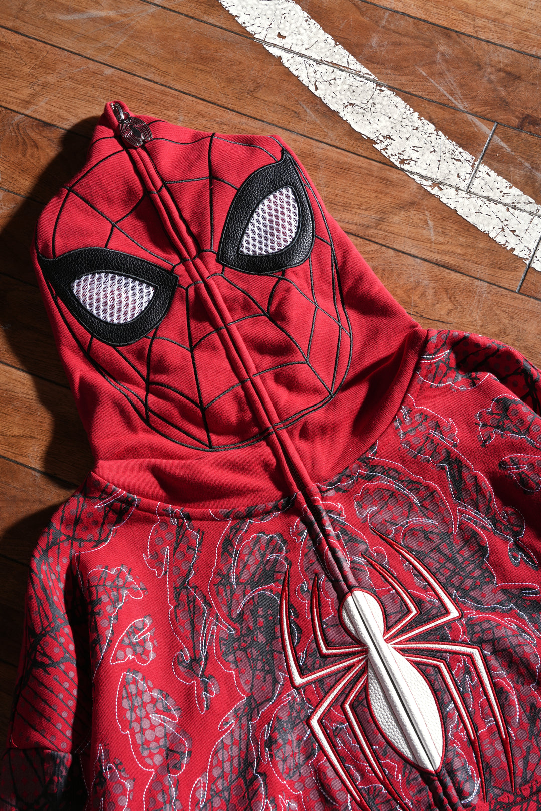 Spider-Man Web Rose Full Zip Up Hoodie in Equestrian Red