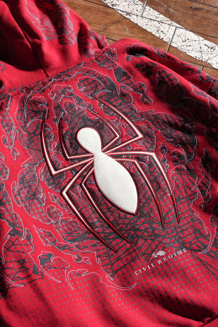 Spider-Man Web Rose Full Zip Up Hoodie in Equestrian Red