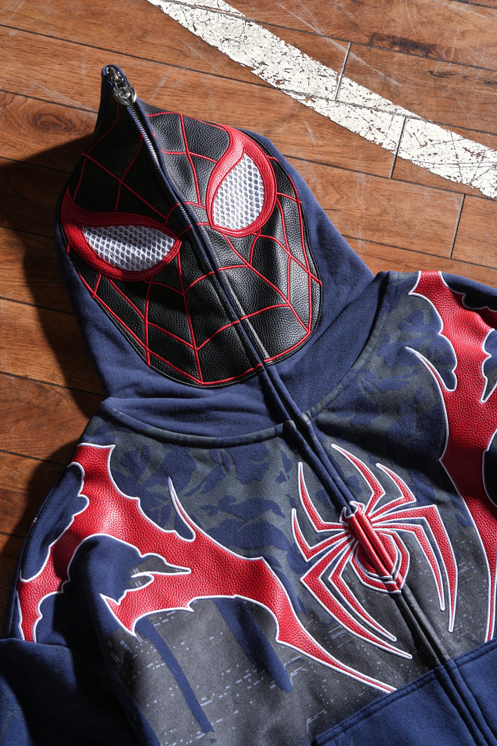 Miles Morales Full Zip Up Hoodie in Slate Blue