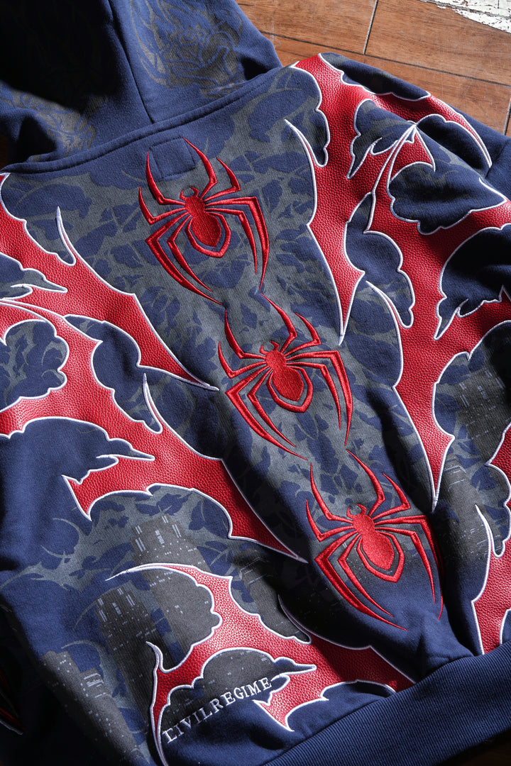 Miles Morales Full Zip Up Hoodie in Slate Blue