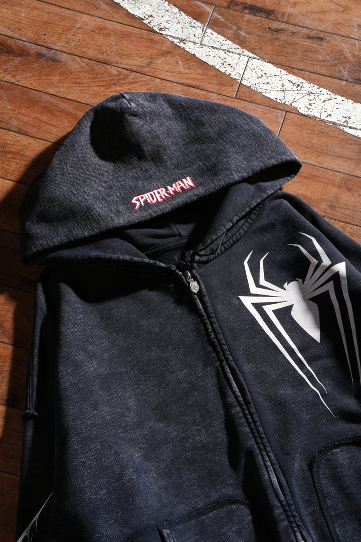 Web Sling Civil Zip Up Hoodie in Vintage Black