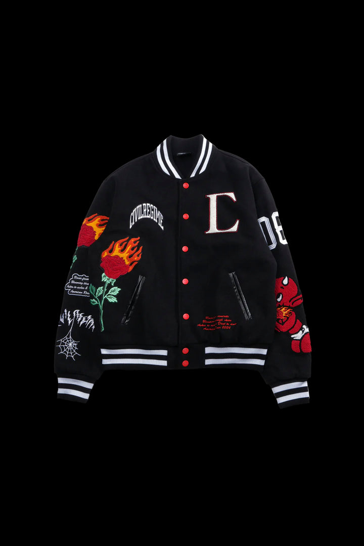Flames V2 Varsity Jacket in Black