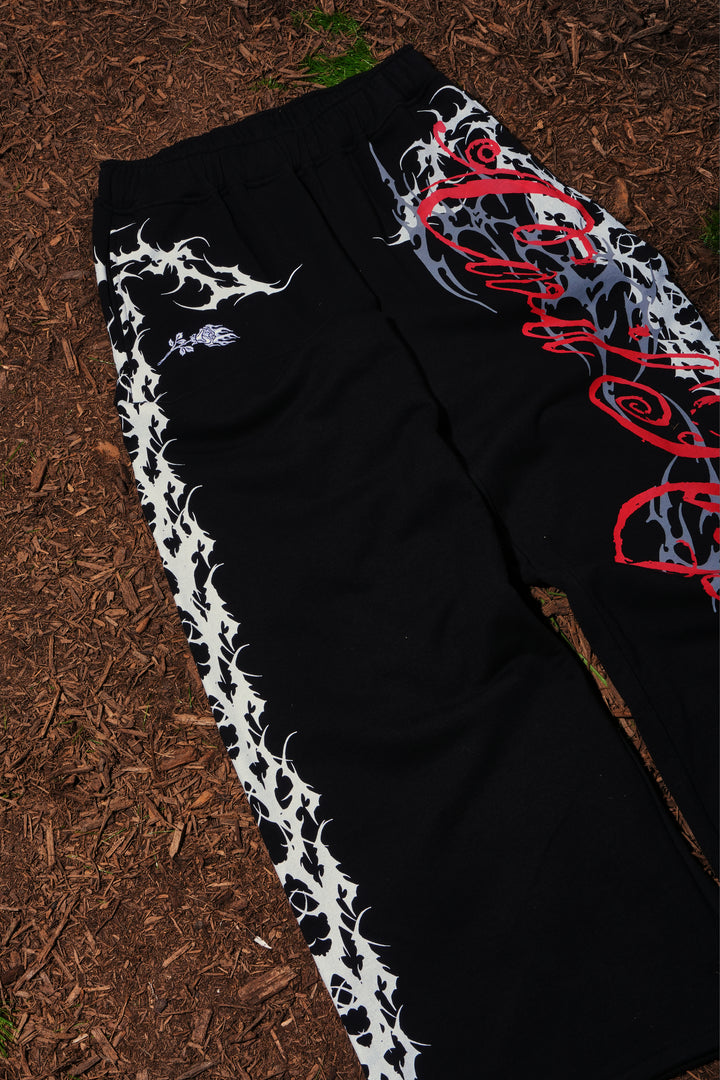 Letter To You Lowrise Wide Leg Pants in Black/Red