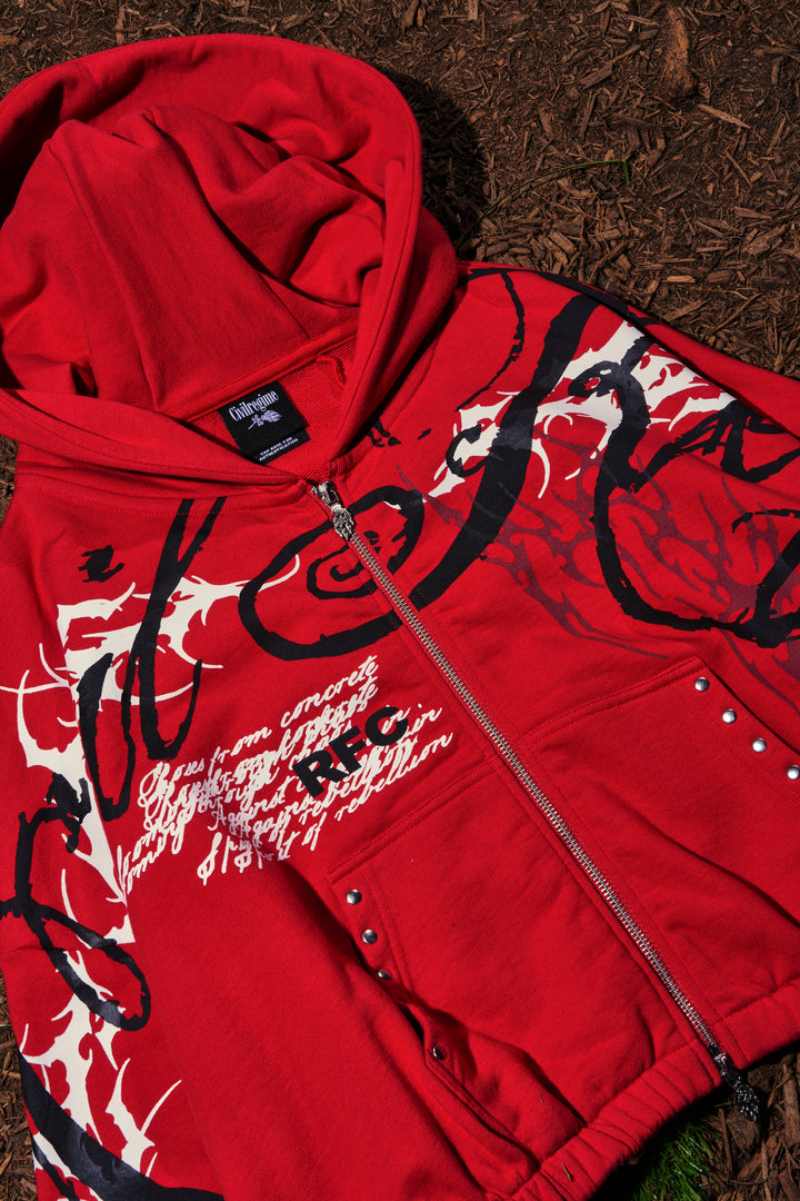 Letter To You Ultra Crop Zip Up Hoodie in Equestrian Red