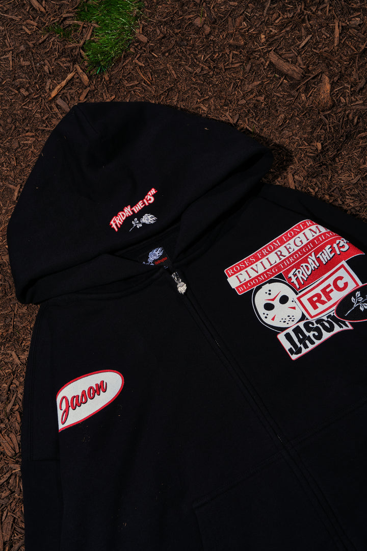 Eyes On The Scene Outliers Distressed Zip Up Hoodie in Black