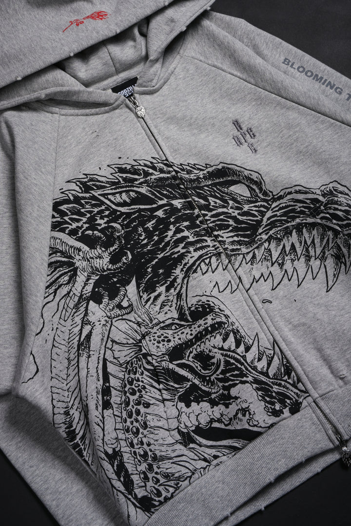 Zilla Fineline Destroy Hoodie in Charcoal Heather
