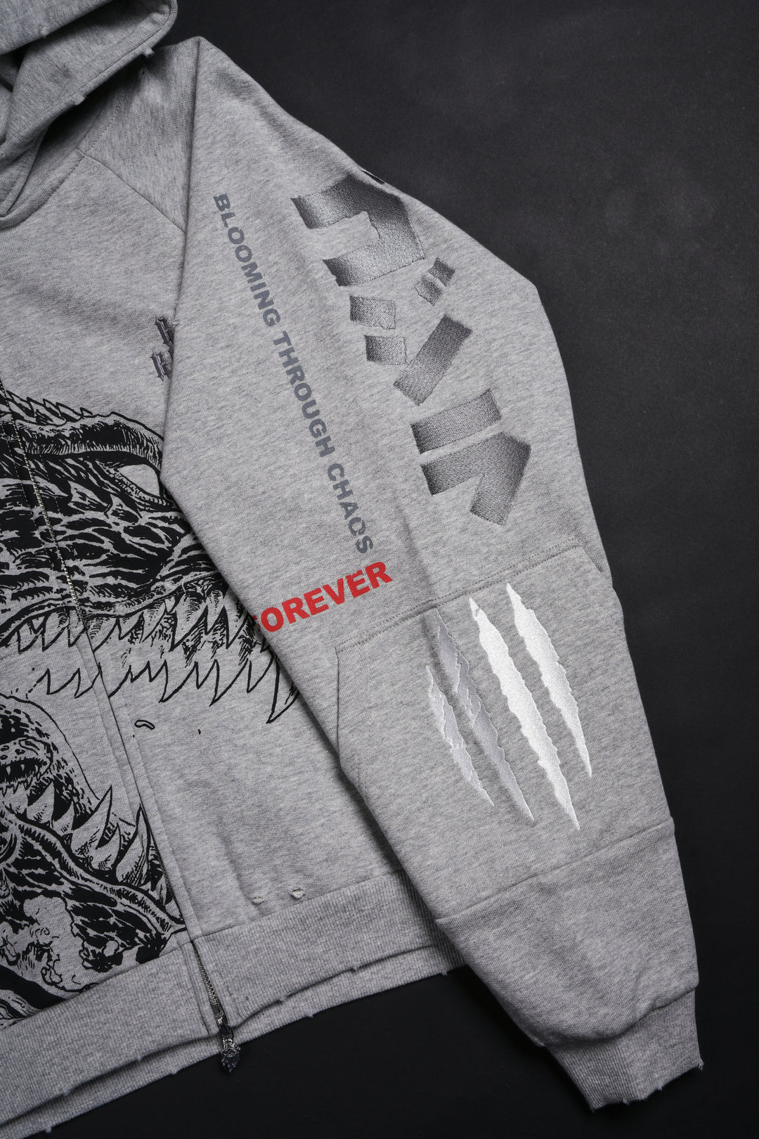 Zilla Fineline Destroy Hoodie in Charcoal Heather