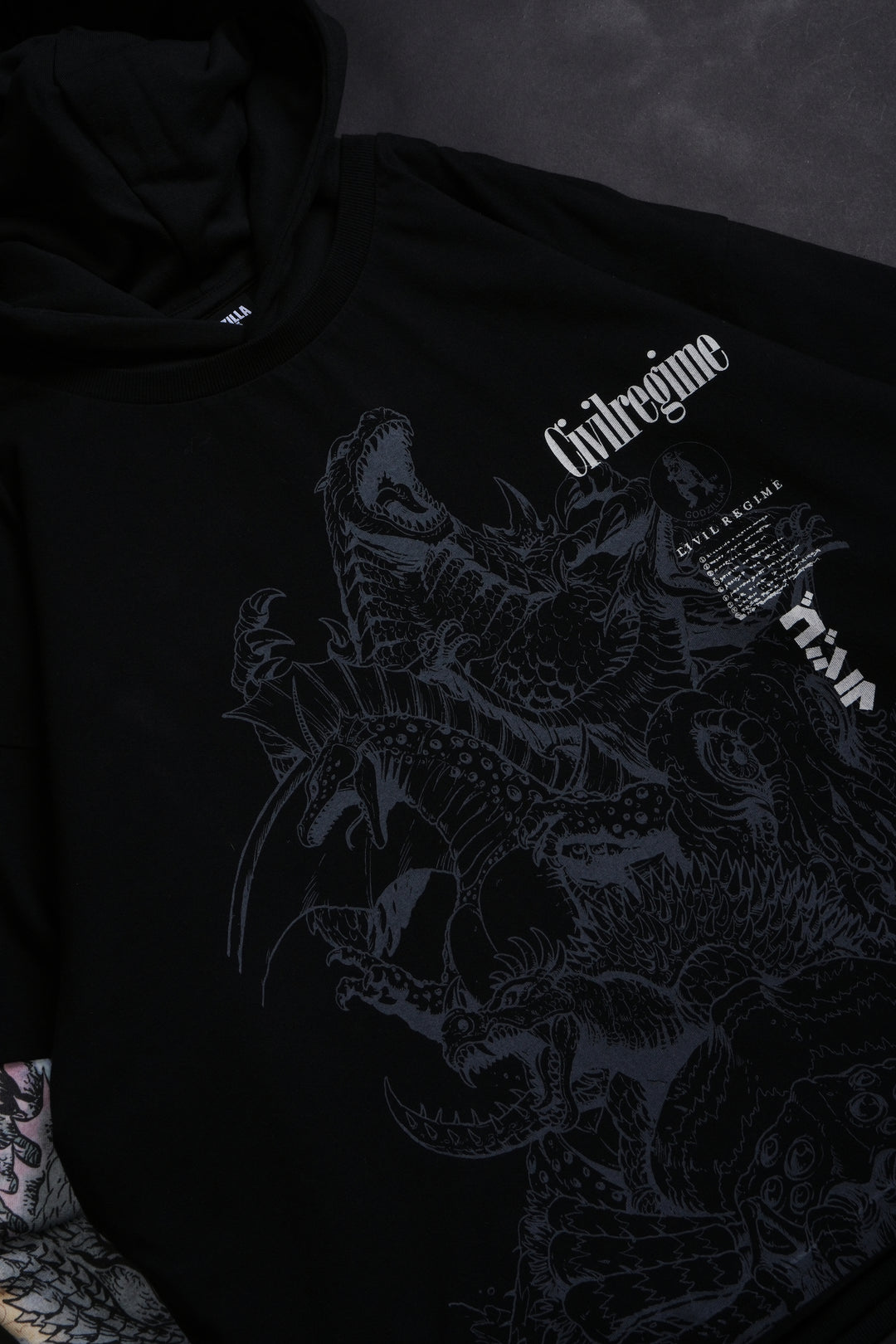 Monsters In Time Lex Double Layer Hoodie in Black/Black