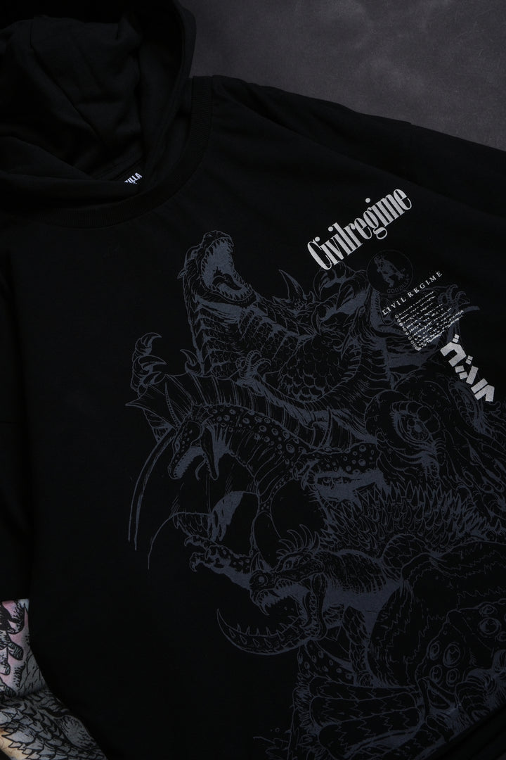 Monsters In Time Lex Double Layer Hoodie in Black/Black