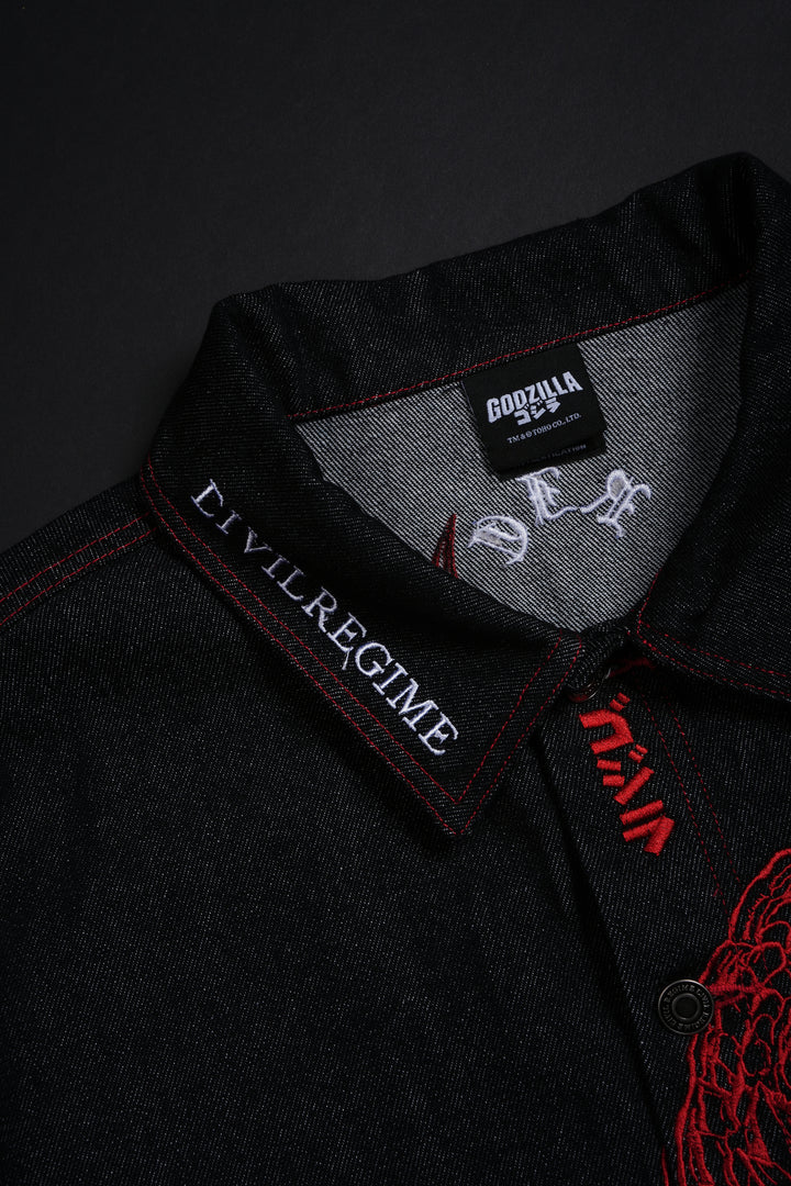 Flames And Agony Raw Denim Jean Jacket in Black