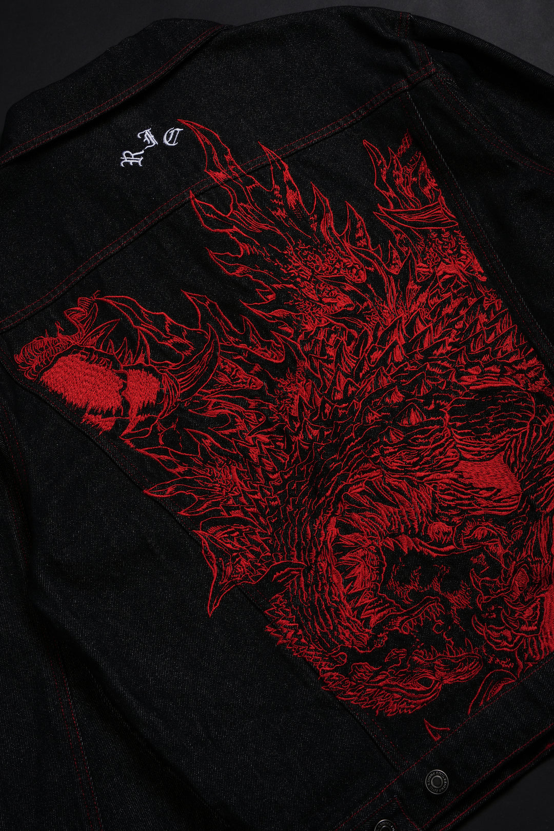 Flames And Agony Raw Denim Jean Jacket in Black