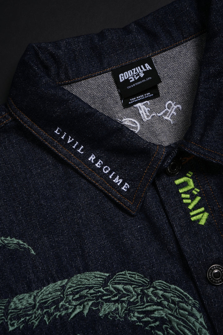 Facing Rage Raw Denim Jean Jacket in Blue