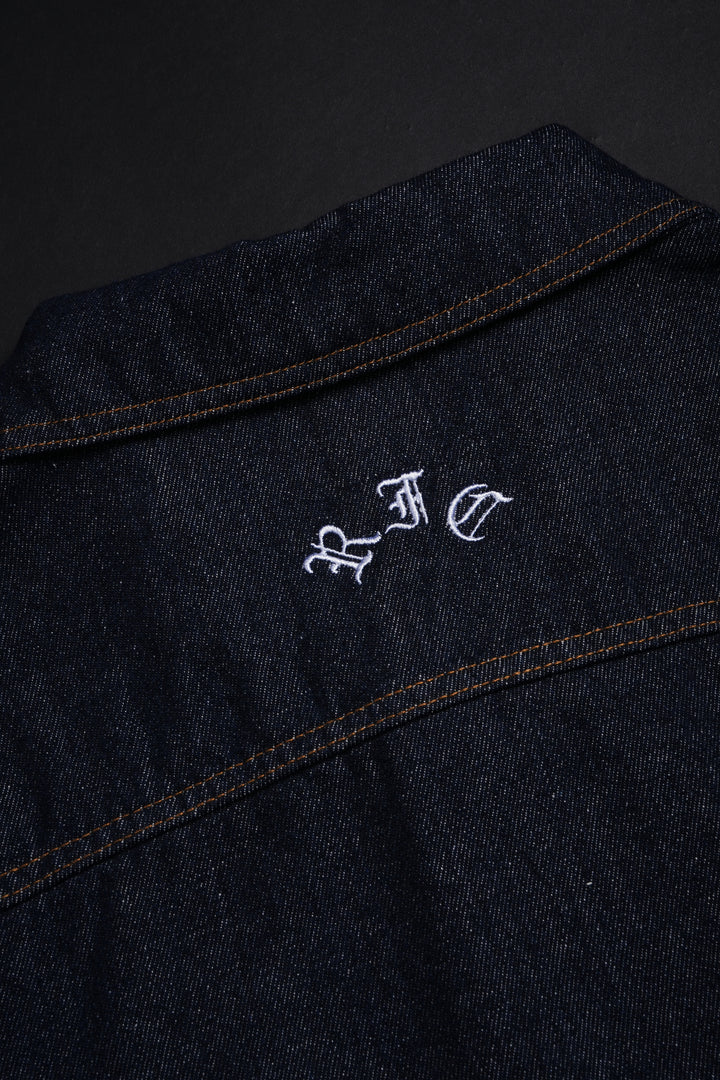 Facing Rage Raw Denim Jean Jacket in Blue