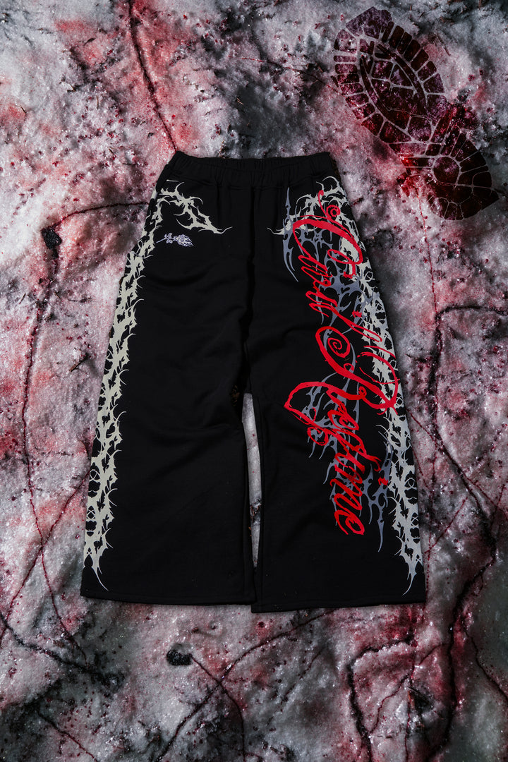 Letter To You Lowrise Wide Leg Pants in Black/Red