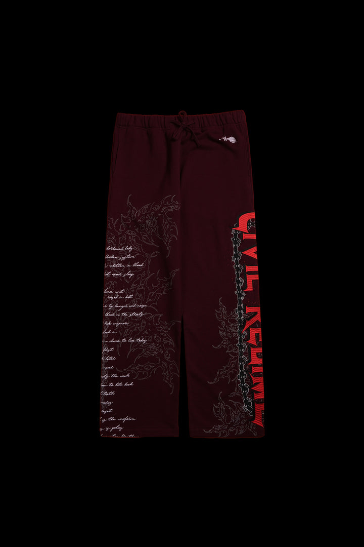 Chaos Is Policy Eternal Wide Leg Fleece Pants in Oxblood