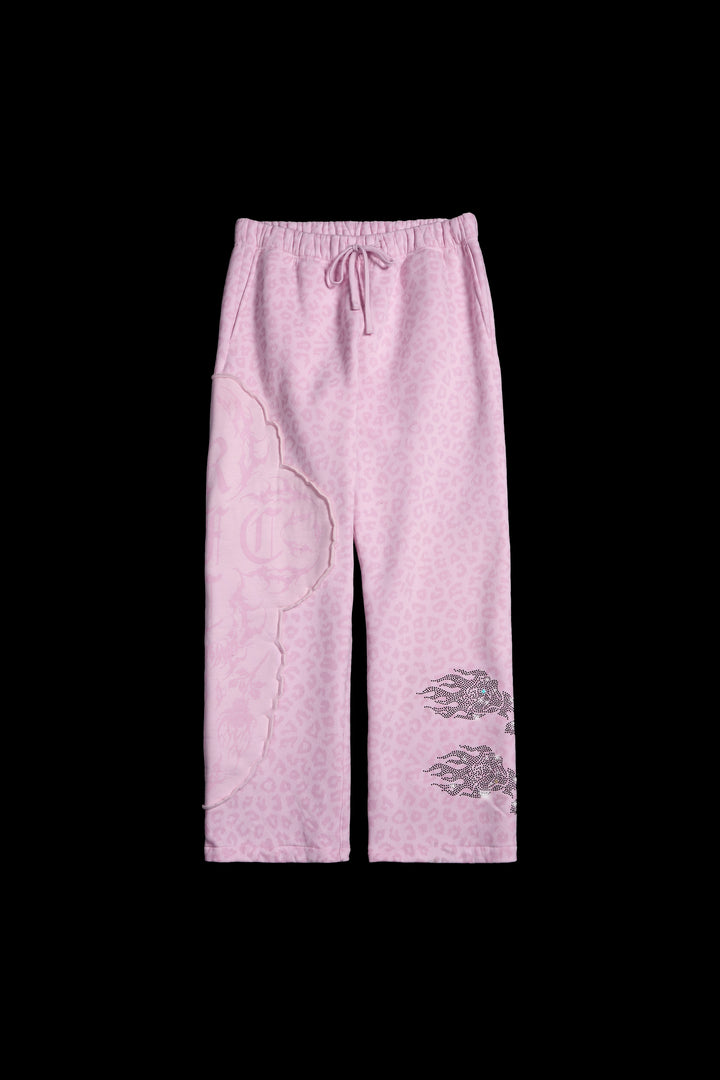 Chaos Luxe Wide Leg Fleece Pants in Baby Pink Cheetah