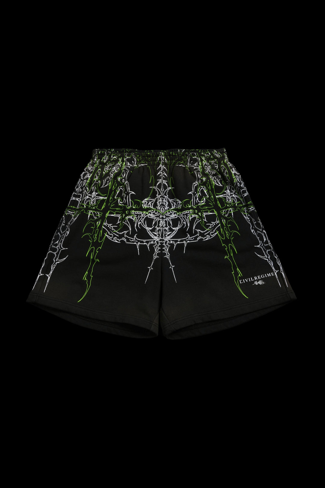Lucid Thorns Baggy Shorts in Vintage Black/Acid Green