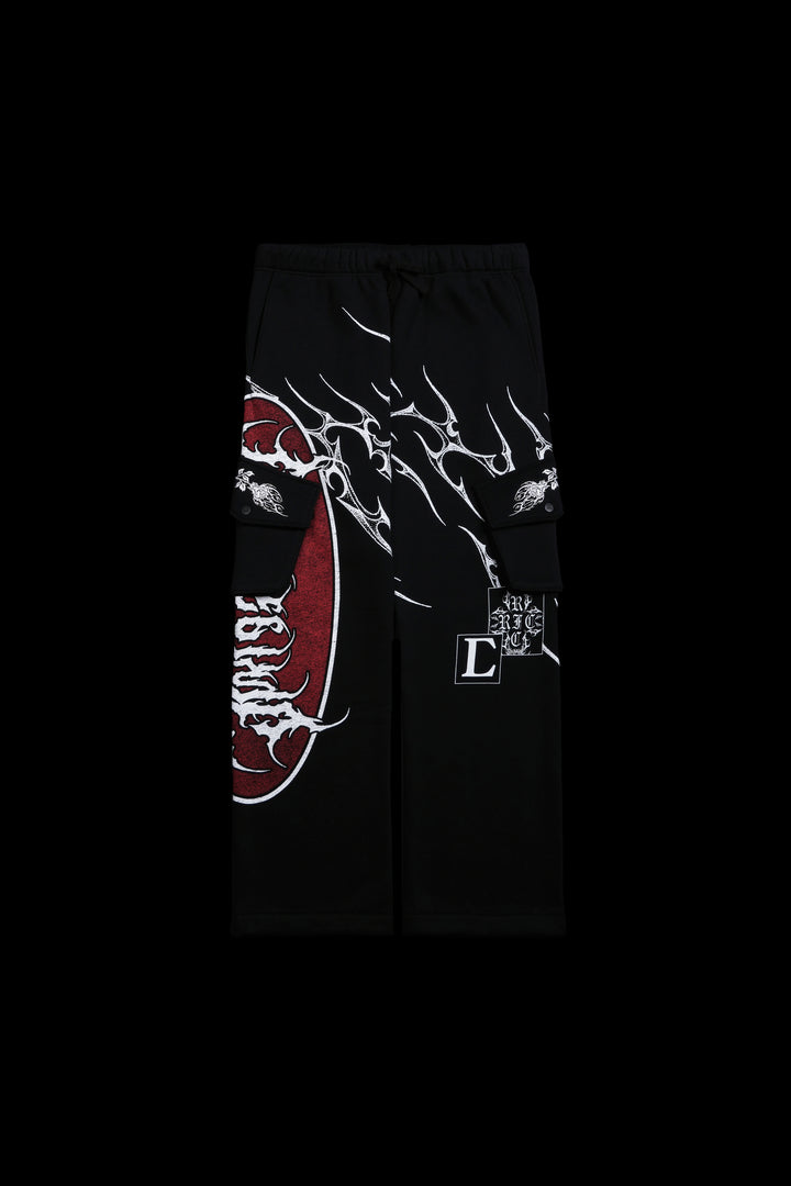 Patchwork Eternal Wide Leg Cargo Pants in Black