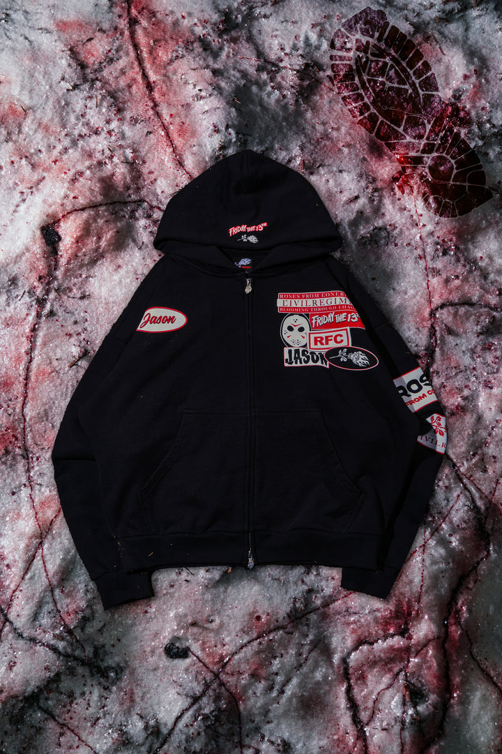 Eyes On The Scene Outliers Distressed Zip Up Hoodie in Black